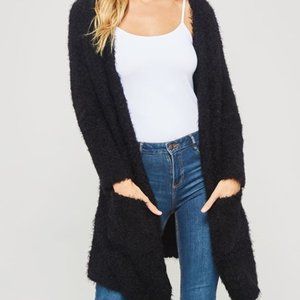 Fuzzy Long Black Cardigan Sweater size S